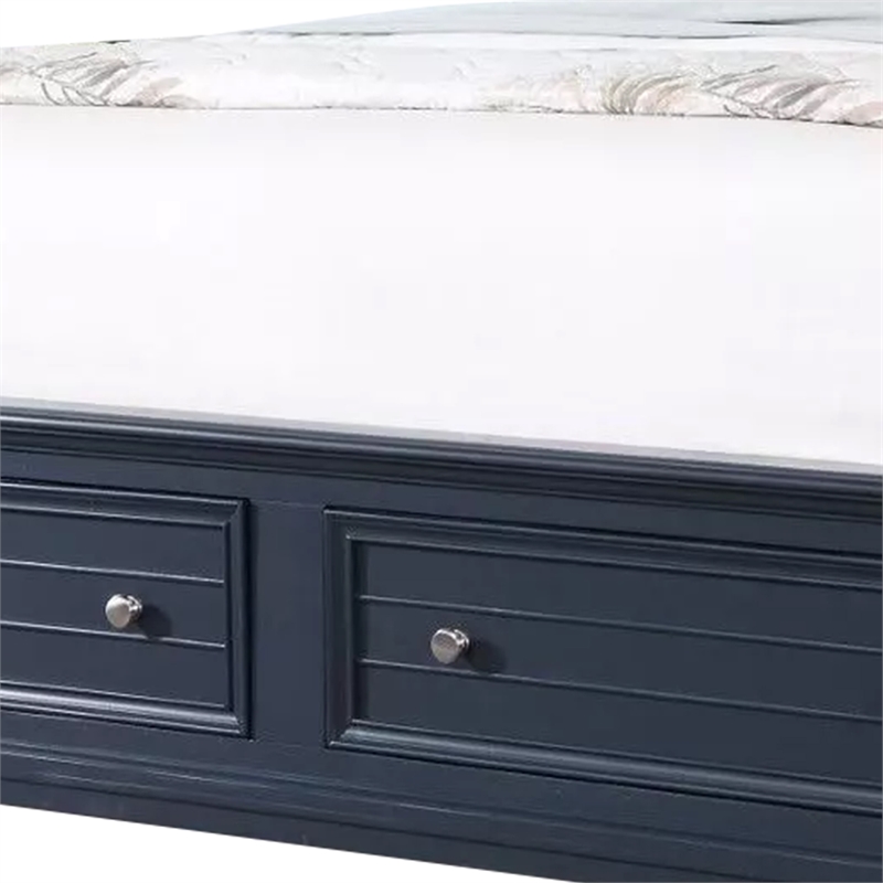 Zeny Queen Bed with Storage Drawers-Panel Headboard-Blue Wood