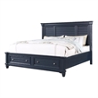 Zeny Queen Bed with Storage Drawers-Panel Headboard-Blue Wood