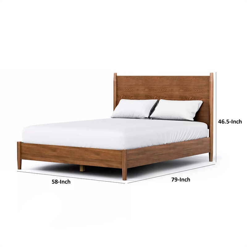 Roma Full Size Bed w Panel Headboard-Transitional Walnut Brown Solid Wood