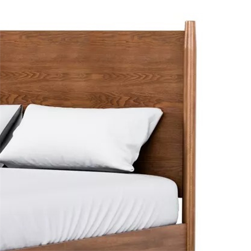 Roma Full Size Bed w Panel Headboard-Transitional Walnut Brown Solid Wood