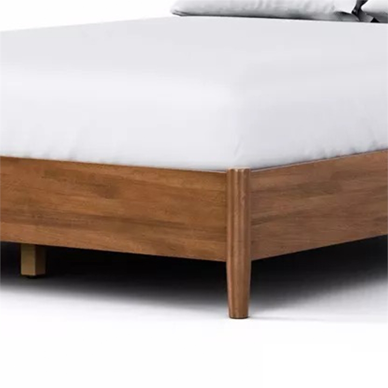 Roma Full Size Bed w Panel Headboard-Transitional Walnut Brown Solid Wood
