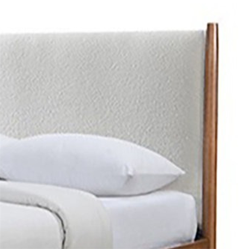 Carry King Size Bed w Beige Boucle Upholstered Headboard-Walnut Brown