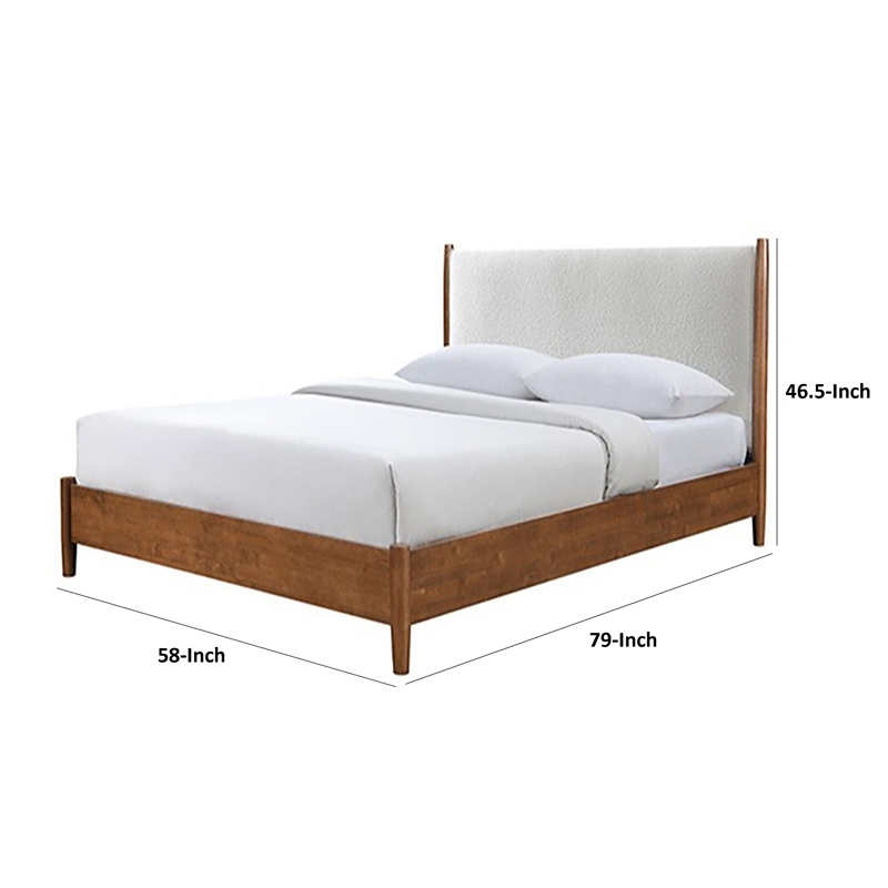 Carry Full Size Bed w Beige Boucle Upholstered Headboard-Walnut Brown