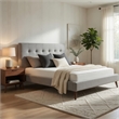 Levy Queen Size Bed-Button Tufted Headboard-Modern Gray Upholstery
