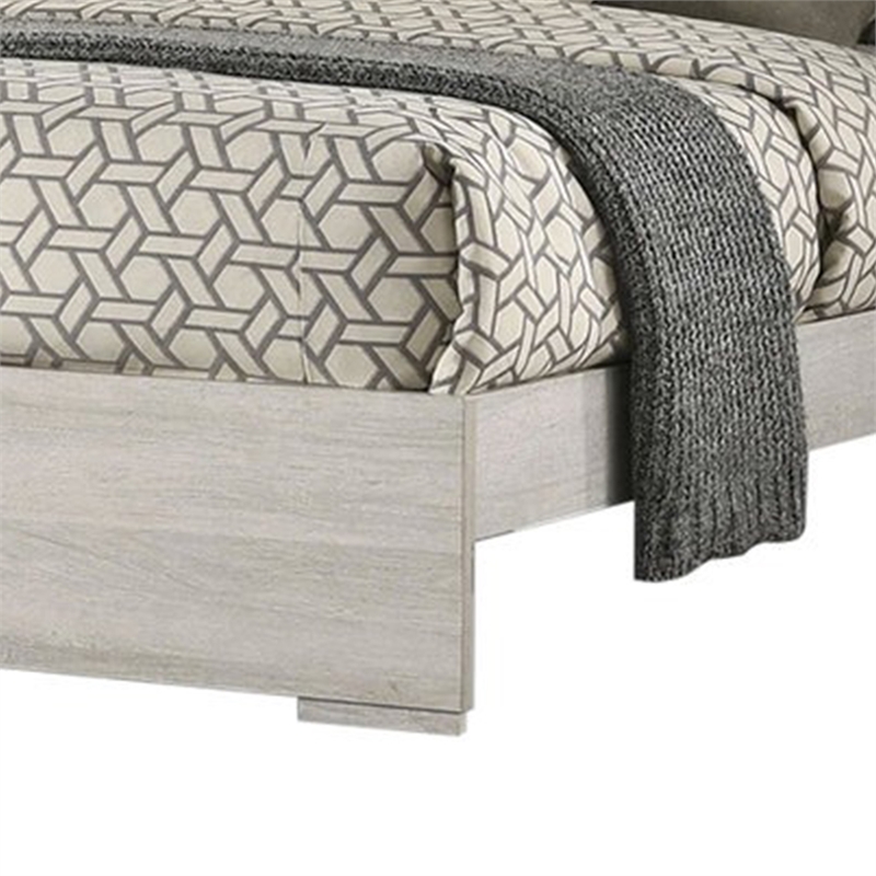 Nomi King Size Bed w LED on Headboard-Antique White Wash Finsih