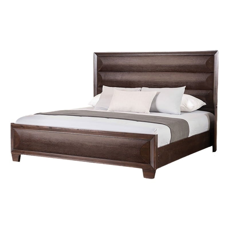 Nitz King Bed-Paneled Headboard with Beveled Fronts-Espresso Brown Wood