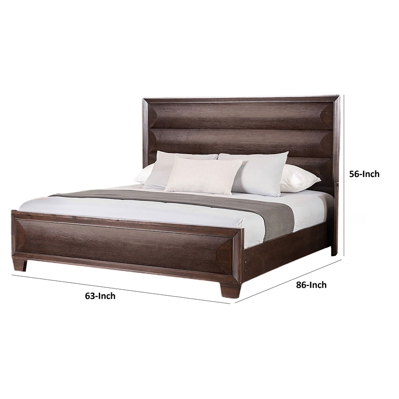 Nitz Queen Bed-Paneled Headboard with Beveled Fronts-Espresso Brown Wood