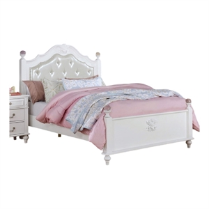 Bela Full Size Bed w Button Tufted Headboard-White Faux Leather