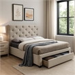 Sya King Size Bed w Button Tufted Upholstery-Underbed Storage-Beige
