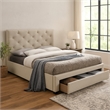 Sya Queen Size Bed w Button Tufted Upholstery-Underbed Storage-Beige