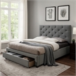 Sya California King Size Bed-Tufted Headboard-Hidden Storage-Gray
