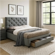 Sya King Size Bed w Button Tufted Upholstery-Underbed Storage-Gray