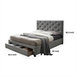 Sya Queen Size Bed w Button Tufted Upholstery-Underbed Storage-Gray