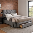 Sya Queen Size Bed w Button Tufted Upholstery-Underbed Storage-Gray