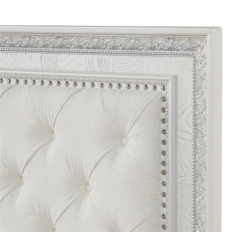 Miamy Queen Bed-Creamy White Wood-Panel Design-Silver Brushed Accents