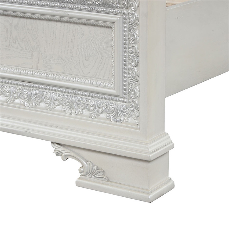 Miamy Queen Bed-Creamy White Wood-Panel Design-Silver Brushed Accents