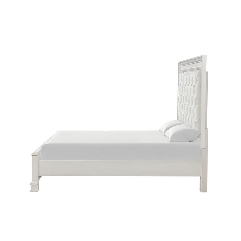 Miamy Queen Bed-Creamy White Wood-Panel Design-Silver Brushed Accents