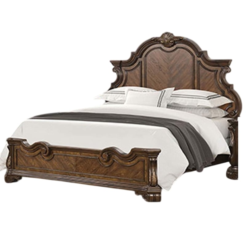 Leova Queen Bed-Bombay Headboard-Molding and Corbels-Dark Brown