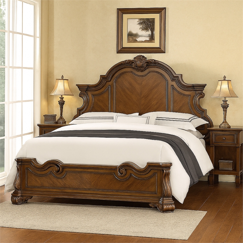 Leova Queen Bed-Bombay Headboard-Molding and Corbels-Dark Brown