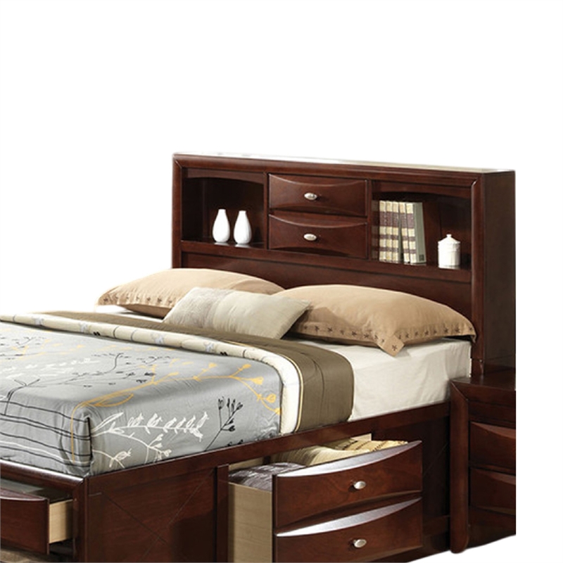 Simo Queen Bed-Bookcase Headboard-Footboard and Rail Drawers-Brown