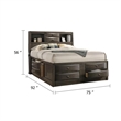 Simo King Bed-Bookcase Headboard-Storage Drawers-Gray