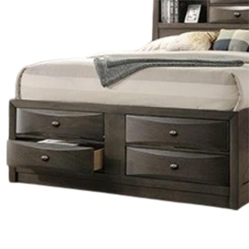 Simo King Bed-Bookcase Headboard-Storage Drawers-Gray
