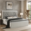 Alda King Bed-Upholstered Geometric Headboard-Light Gray Reeded Wood