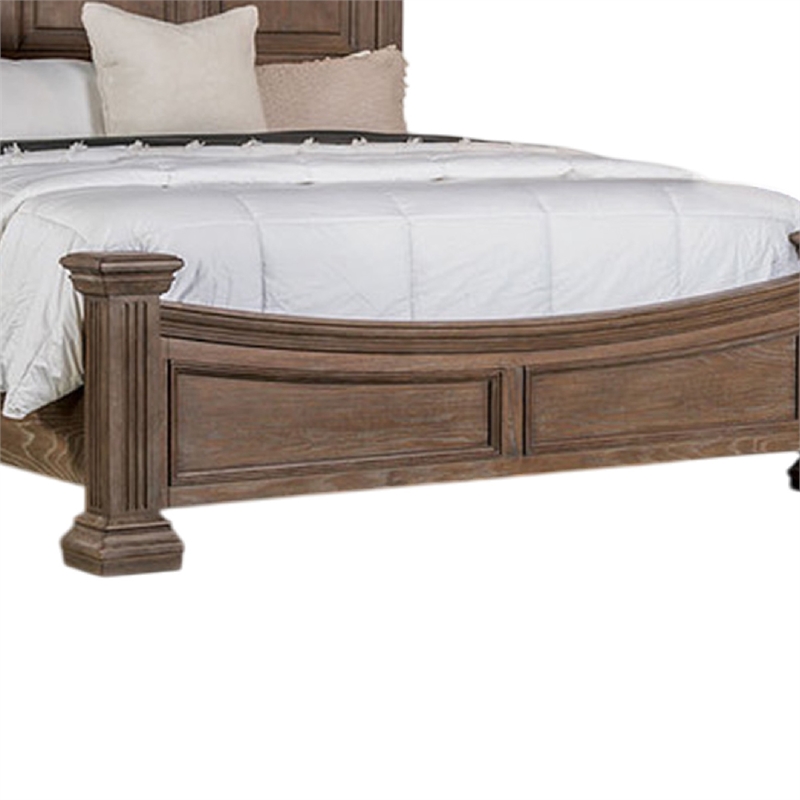 Reven Queen Bed-Weathered Oak Solid Wood-Intricate Carved Details