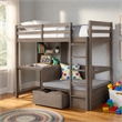 Cally Twin Loft Bed with Workstation Storage and Guardrails-Gray