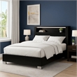 Cari King Size Bed w LED Lit Bookcase Shelf-Black-Chrome-Solid Wood
