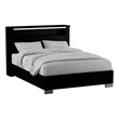 Cari King Size Bed w LED Lit Bookcase Shelf-Black-Chrome-Solid Wood