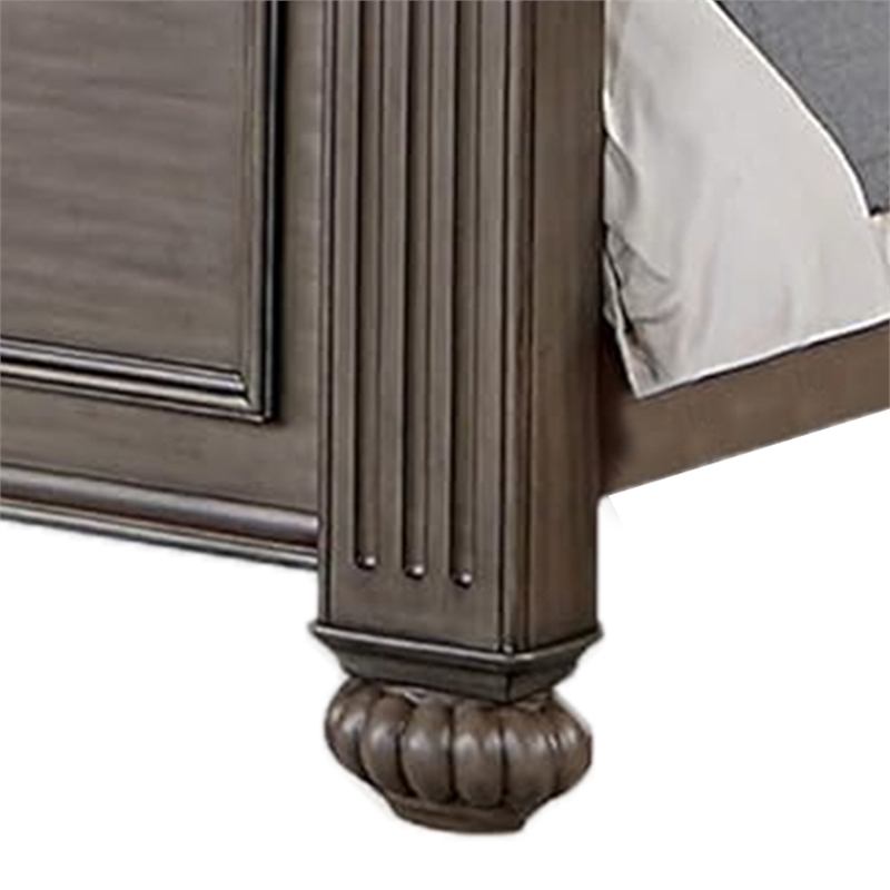 Recus King Bed-Carved Floral Details-Arched Headboard-Gray Wood