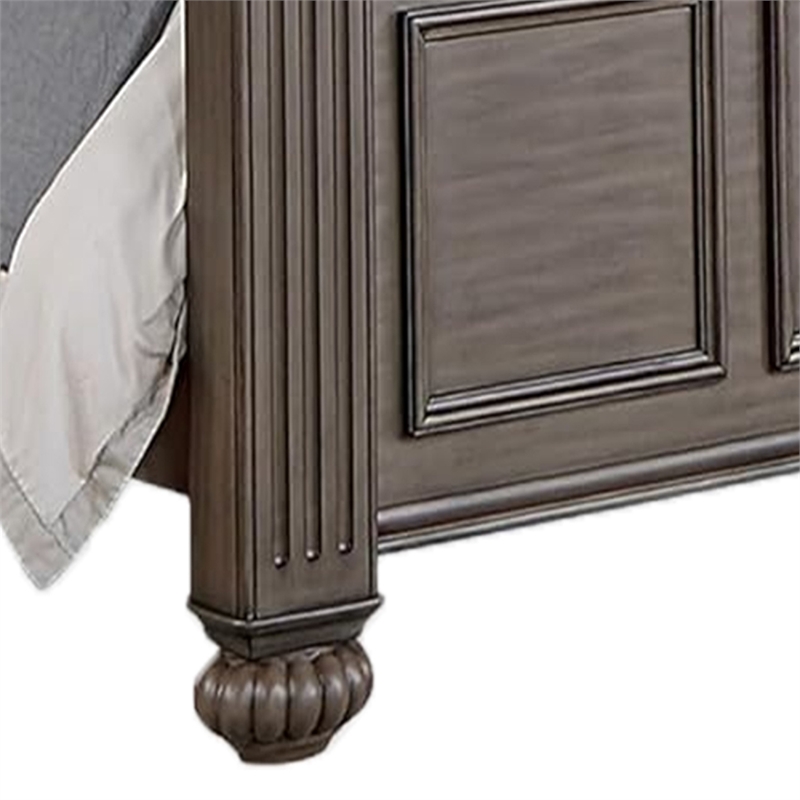 Recus Queen Bed-Carved Floral Details-Arched Headboard-Gray Wood
