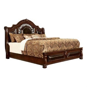 Fleur Queen Bed-Padded Headboard-Bun-Feet-Cherry Espresso Brown