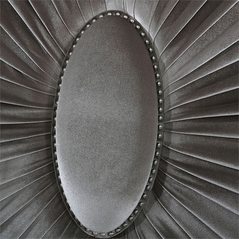 Xan Cal. King Bed-Silver Wood-Gray Pleated Velvet Upholstery