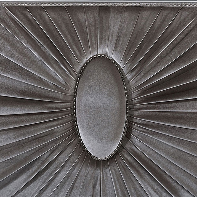 Xan Queen Bed-Silver Wood-Gray Pleated Velvet Upholstery