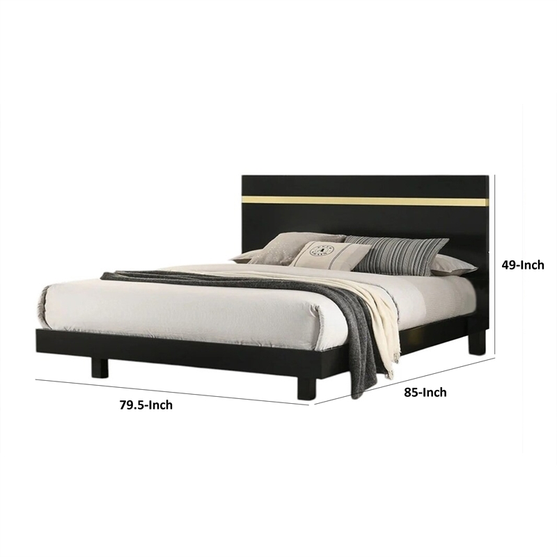 Yoki King Size Bed w Underbed LED-Acrylic Gold Trim-Black Frame