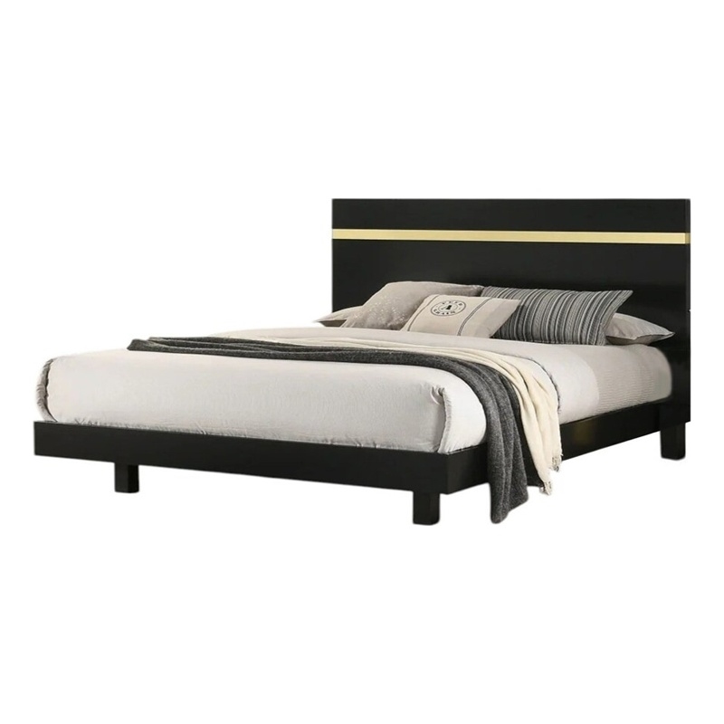 Yoki King Size Bed w Underbed LED-Acrylic Gold Trim-Black Frame