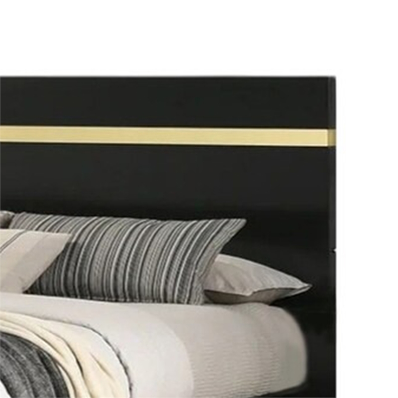 Yoki King Size Bed w Underbed LED-Acrylic Gold Trim-Black Frame