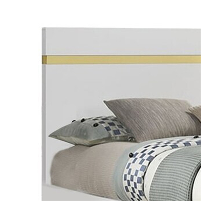 Yoki King Size Bed w Underbed LED-Acrylic Gold Trim-White Frame