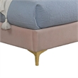 Pevy Queen Size Bed-Tufted Wingback in Light Pink Velvetlike Upholstery