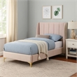 Pevy Queen Size Bed-Tufted Wingback in Light Pink Velvetlike Upholstery