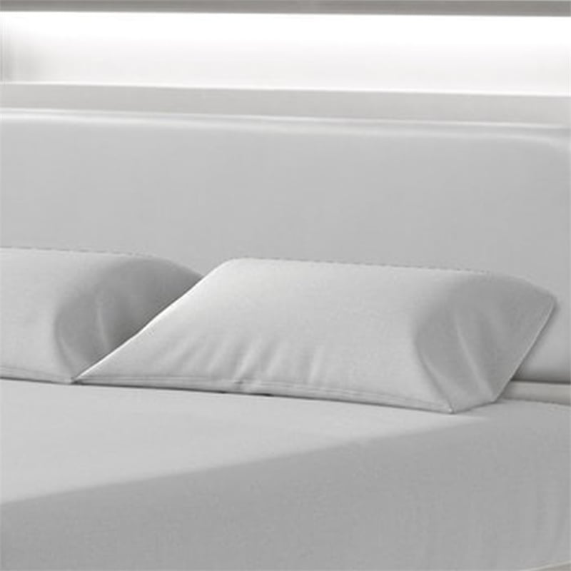 Broy Queen Size Bed w LED Bookcase Headboard-Champagne Silver Veneer