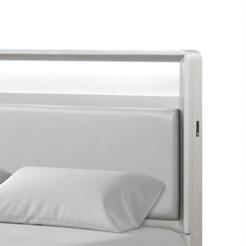 Broy Queen Size Bed w LED Bookcase Headboard-Champagne Silver Veneer