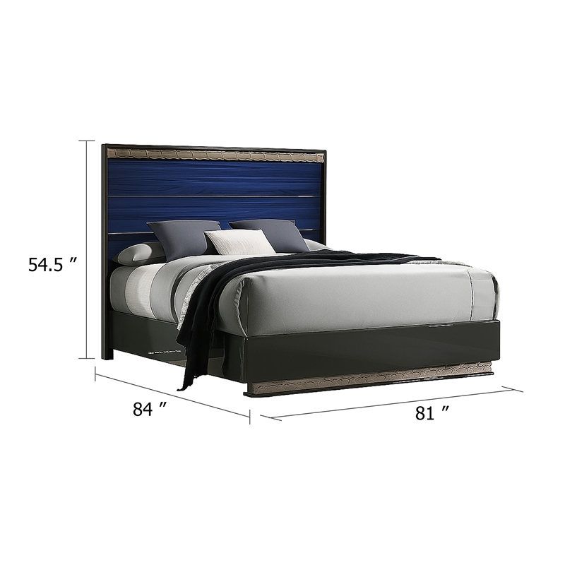 Cote King Bed-Slat Panel Headboard-Ash Gray and Indigo Blue Wood