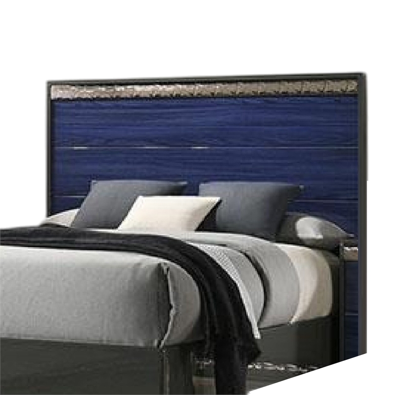 Cote Queen Bed-Slat Panel Headboard-Ash Gray and Indigo Blue Wood