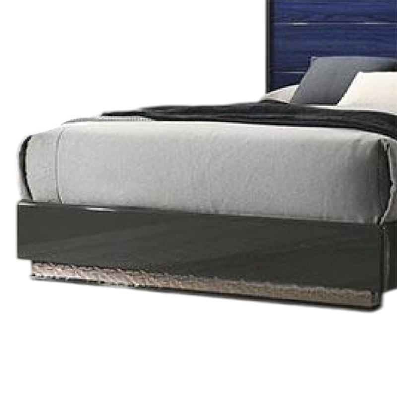 Cote Queen Bed-Slat Panel Headboard-Ash Gray and Indigo Blue Wood