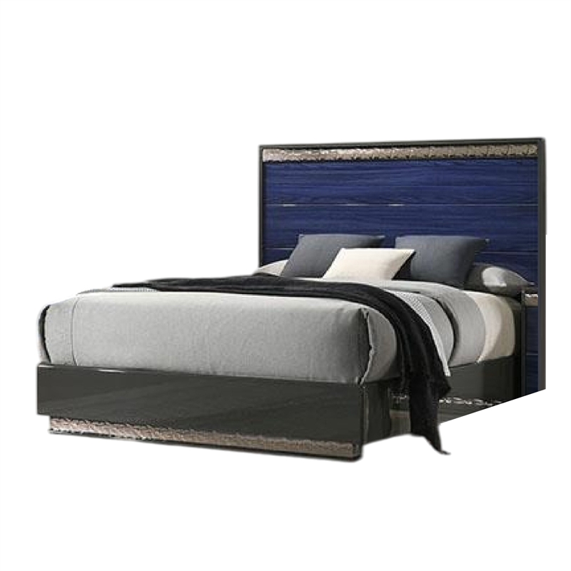Cote Queen Bed-Slat Panel Headboard-Ash Gray and Indigo Blue Wood