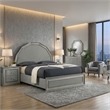 Cyl Queen Bed-Metallic Gray-Scale Molded Trim-Rubberwood-LED Lit