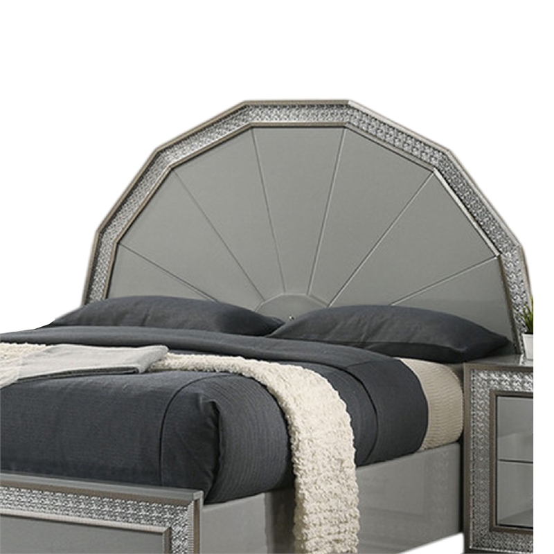 Cyl Queen Bed-Metallic Gray-Scale Molded Trim-Rubberwood-LED Lit
